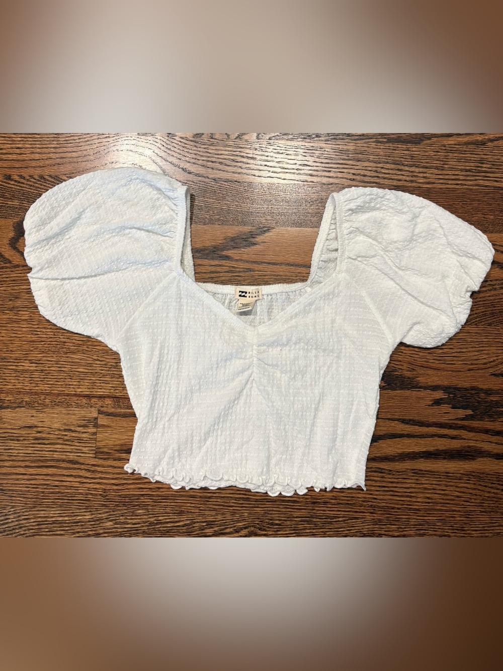 Billabong White Puff Sleeve Smocked Crop Top